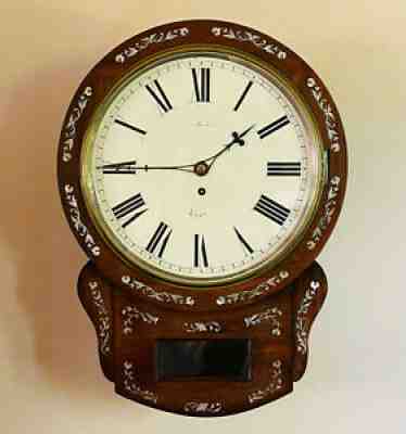 Antique Victorian Fusee Wall Clock Drop Dial Mother of Pearl by Kleiser of York