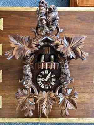 Rombach and Haas Dancing, Hooting Owls Cuckoo Clock w/ 8 Day Movement and Music