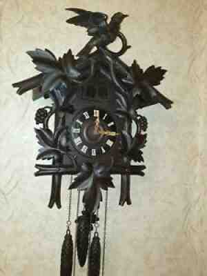 Antique HUBERT HERR Black Forest Cuckoo Quail Clock