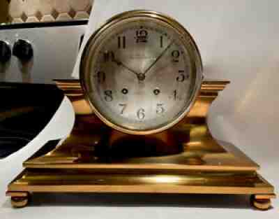 Rare Antique Chelsea Shipâ??s Bell Mantel Clock In Brass Case