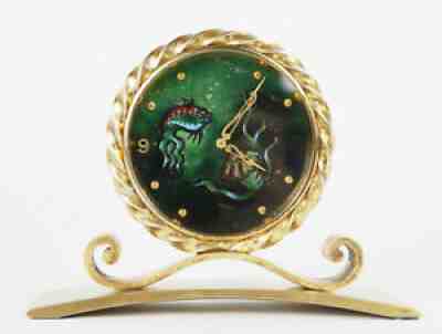 Rare Vintage IMHOF Cloisonne Enamel Fish 15 Jewel Desk Clock Artist-signed AR