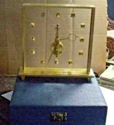 Rare LeCoultre #354 16J In-Line Square 8 Day Skeleton Desk Clock, With Box
