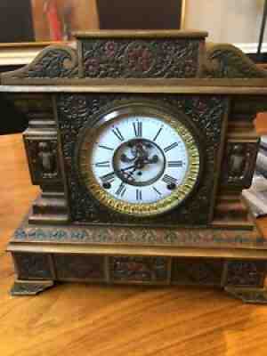 Beautiful arts and crafts cast metal mantel clock by Kroeber