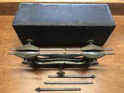 Antique Large Brass Clock Depthing Tool Compas 8 Douces Clockmaker With Box