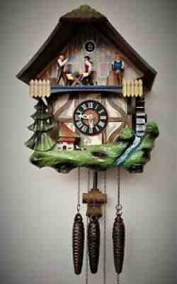 German Regula Schmeckenbecher 1 Day Black Forest musical cuckoo clock. See video