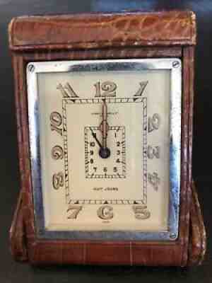 Antique Kirby Beard & Co / Jaeger LeCoultre Alligator 8 day Folding Travel Clock