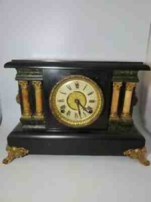 Antique Sessions Mantel Clock Eight Day Half Hour Strike Cathedral Gong Black