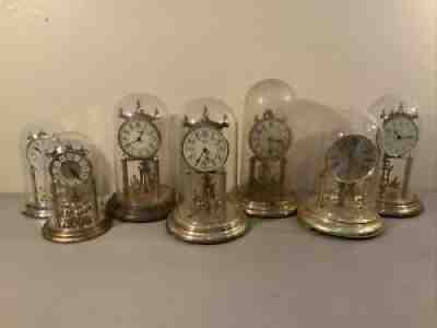 LOT OF VINTAGE ANTIQUE DOME ANNIVERSARY CLOCKS KUNDO NEW MASTER ELGIN HALLER