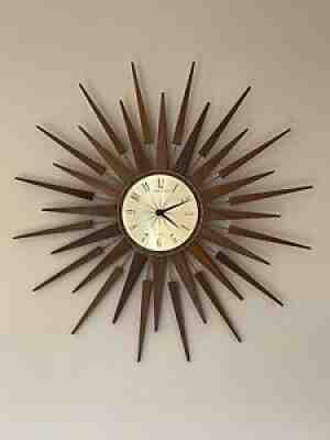 1960â??s Retro Teak Seth Thomas Sunburst Starburst Wall Clock Mid Century 66.5cm