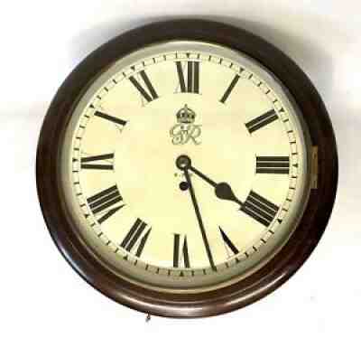 WWII Mahogany GEORGE VI GPO Chain Fusee ELLIOTT Wall Clock School Clock 1940