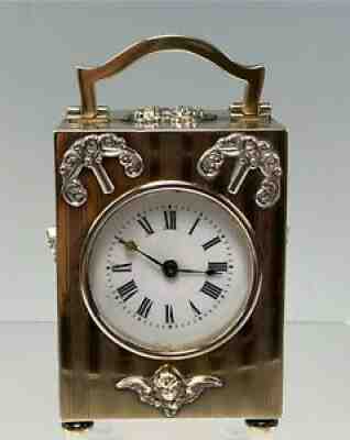 Exquisite 1911 Wm. Comyns English Sterling Silver Carriage Clock, French Works