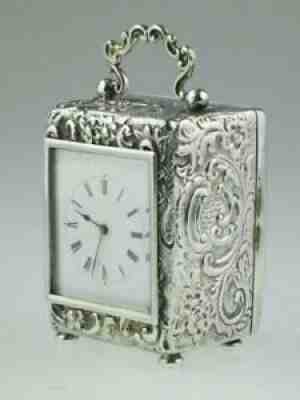 Antique 19th Century English Solid Silver Carriage Clock 1892 London