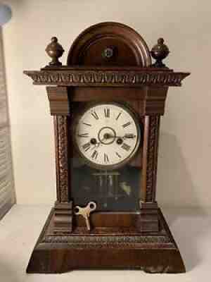 Antique German Junghans Mantle Clock Works RARE +Key Gorgeous Clock