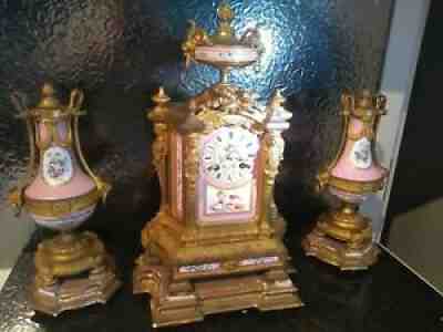 Antique French Gilt Bronze Porcelain Clock Mourey and Japy Freres era 1874