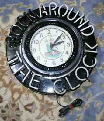 Vintage Metal / Glass Neon Clock Sign, "ROCK AROUND THE CLOCK" 22" & 26lbs.