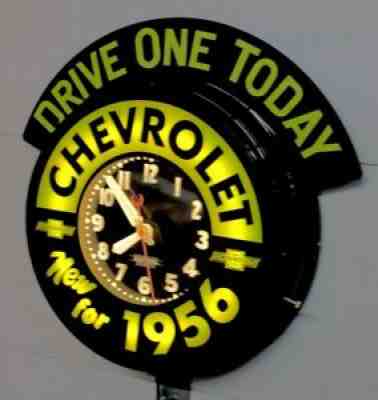 New for 1956, Chevrolet, 22" Neon Dealership Clock. W/Marquee, By Curtis.