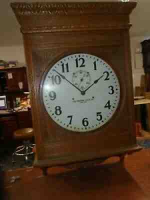 Antique-Self Winding Oak Gallery Clock Ca 1900 To Restore "Jamaica Station NY"