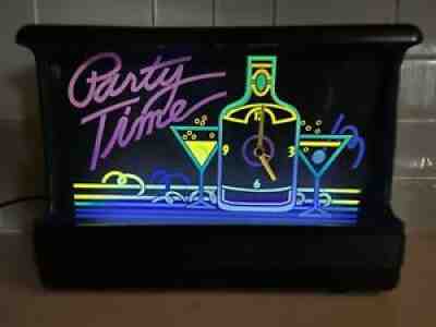 Cool Vintage Neon Gemini Black Light Clock 1980's Retro READ LISTING