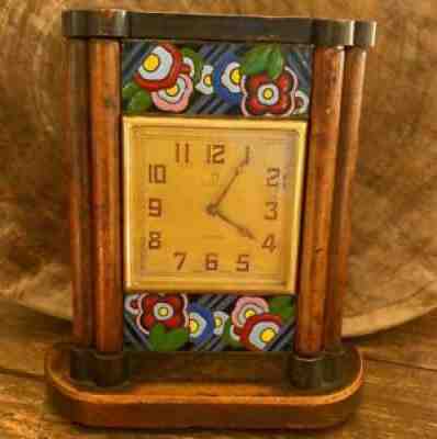 OMEGA 8 DAYS VINTAGE DESK CLOCK 100% GENUINE CLOISONNE DIAL ART DECO CASE