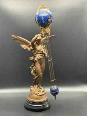 Antique Ansonia â??Gloriaâ? Swing Clock~Art Nouveau Bronze Winged Statue