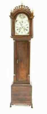 18TH C.AMERICAN Sheraton style New England TALL CASE Grandfather CLOCK Works!