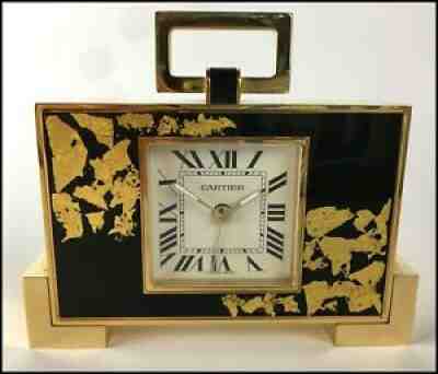 CARTIER Gilt LACQUER GOLD Foil LIMIT Edition DESK CLOCK ALARM 150th Anniversary