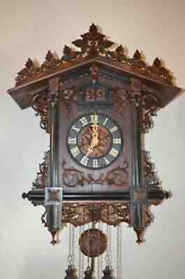 ANTIQUE GERMAN BLACK FOREST FURDERER JAEGLER QUAIL TRAIN STYLE CUCKOO CLOCK 1800