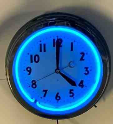 Vintage Original Blue Neon Wall Clock, Large, 21" Wide,1940â??s; Works Fine
