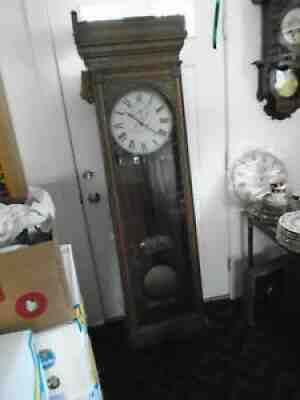 Large Antique Self Winding Clock Co. Oak Wall Clock Ca 1895 To Restore-#F111
