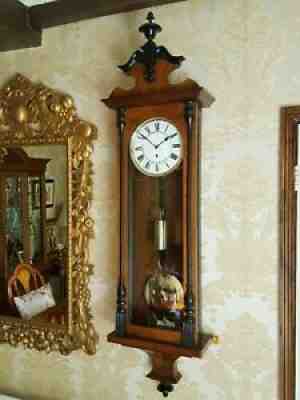 Antique 1 weight Vienna regulator wall Clock by Lenzkirch. Walnut and ebonised.