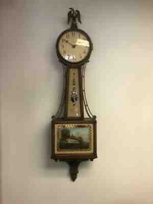 Waltham Weight Driven Banjo Clock Rope Front Original Signed Dial & Movement.