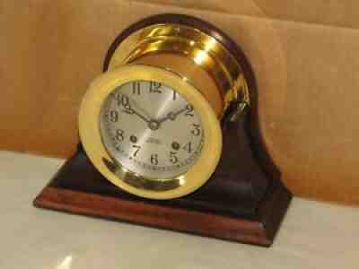 CHELSEA VINTAGE SHIPS BELL CLOCK~4 1/2 IN DIAL 1974 HINGED RESTORED