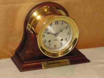CHELSEA VINTAGE SHIPS BELL CLOCK~4 1/2 IN DIAL 1983 HINGED RESTORED