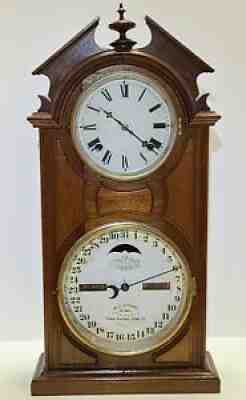 Antique Working 1874 Ithaca Calendar Clock Double Dial Time & Strike Shelf Clock