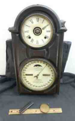 RARE All Original ANTIQUE ITHACA CALENDAR CLOCK New York As Found Written Story