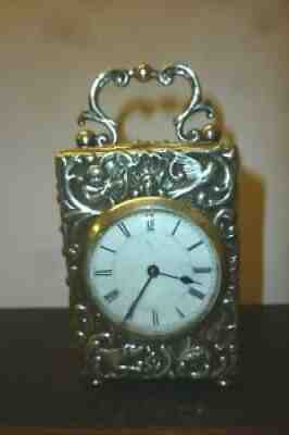 Very Fine Victorian Miniature Carriage Clock With Repousse Decoration 1898