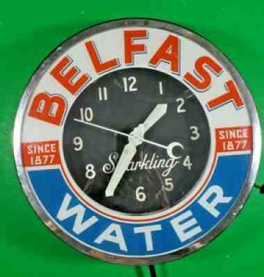 Belfast Sparkling Water Neon Clock by Glo-Dial, 1950s, Very Clean, Working