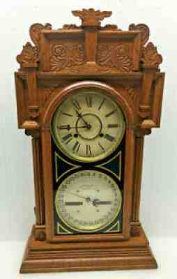 Antique 1898 Waterbury Calendar No. 43 Oak Mantel Clock