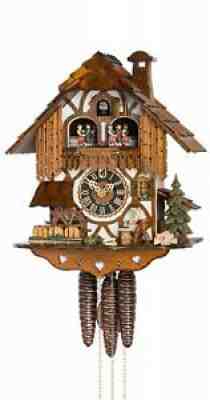 Cuckoo Clock Black Forest house with moving wood chopper and mill .. HO 678T NEW