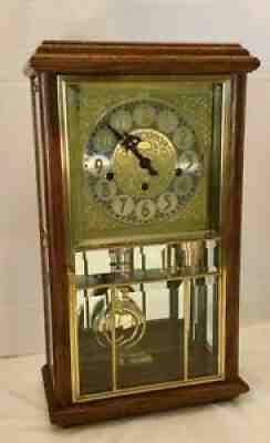 ANSONIA 8 Day GOLD MEDALLION Triple Chime Wall/ Mantle Clock Leaded Glass M 683