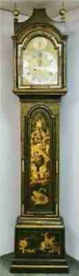 Rare Antique C1770 London Green Lacquered Chinoiserie Grandfather Longcase Clock