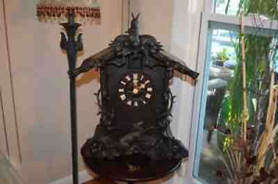 ANTIQUE GERMAN BLACK FOREST FURDERER JAEGLER SHELF/MANTEL RABBIT AND FOX CUCKOO