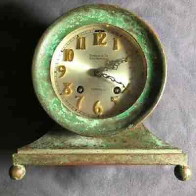 CHELSEA SHREVE'S ANTIQUE SHIPS BELL CLOCK C 1900 RARE GREEN #23903 NO RESERVE