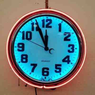 Vintage 1920's DOUBLE NEON SERVICE STATION CLOCK BRUBAKER - HEAVY Clock Working
