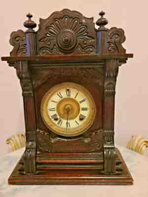 Antique Rare Wooden 1878 Ansonia Clock Co.Malta Strike Model Fancy Walnut Parlor