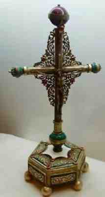 MUSEUM Imperial Russian Silvered&Enamel Orthodox Cross rotating orbital Clock