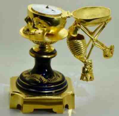 Antique French Ormolu Verge Fusee Memento Mori Skull/Skeleton desk clock c1790
