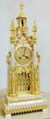 Rare Antique French 8 Day Bell Striking Ormolu & Silvered Cathedral Mantel Clock