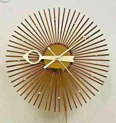Original George Nelson Howard Miller Vtg Modern Popsicle Brass Wood Clock Rare