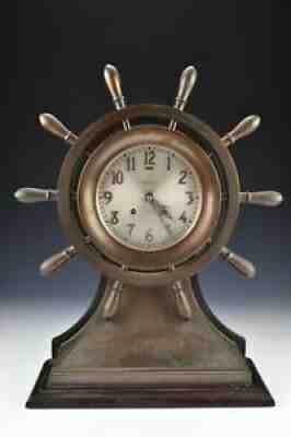 Large Chelsea Mariner Bronze Yacht Wheel Ship's Bell Clock